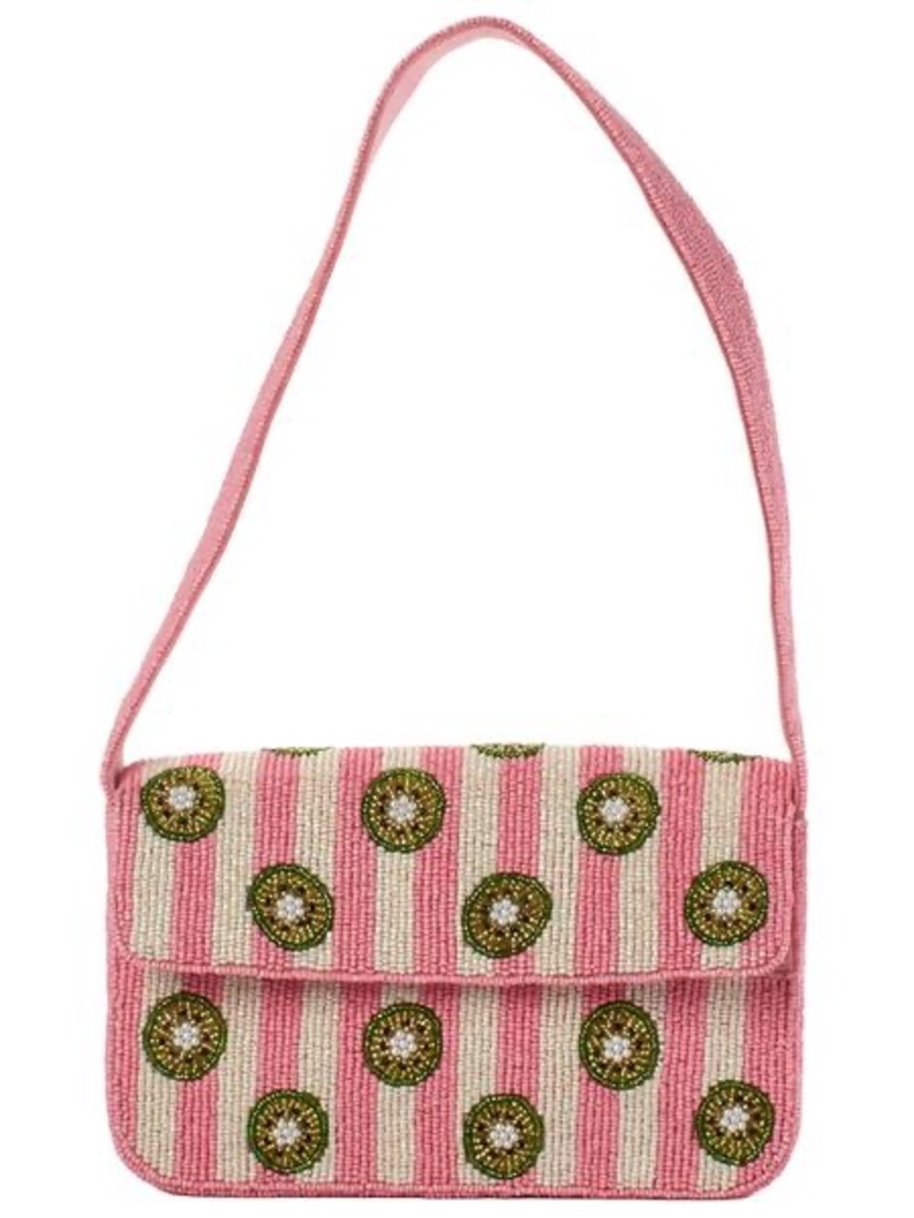 Nordstrom Pink and Cream Beaded Floral Stripe Shoulder Bag